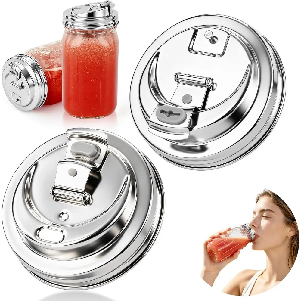 Wide Mouth Mason Jar Drinking Lids Coffee Lid, Stainless Steel Sip Lid 2 Pack Wide Mouth Mason Jar Lids for Drinking Iced Coffee, Smoothies & Cold Drinks, Leak Proof Seal Flip Cap Reusable