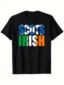 Scots Irish Flag Scotland Ireland Scottish Irish T-Shirt, Men'S 100% Black T-Shirt, Round Neck Print, Casual Sport, Size S-XXXL, 180g, Suitable for Spring, Summer, Autumn, Wear Outdoors