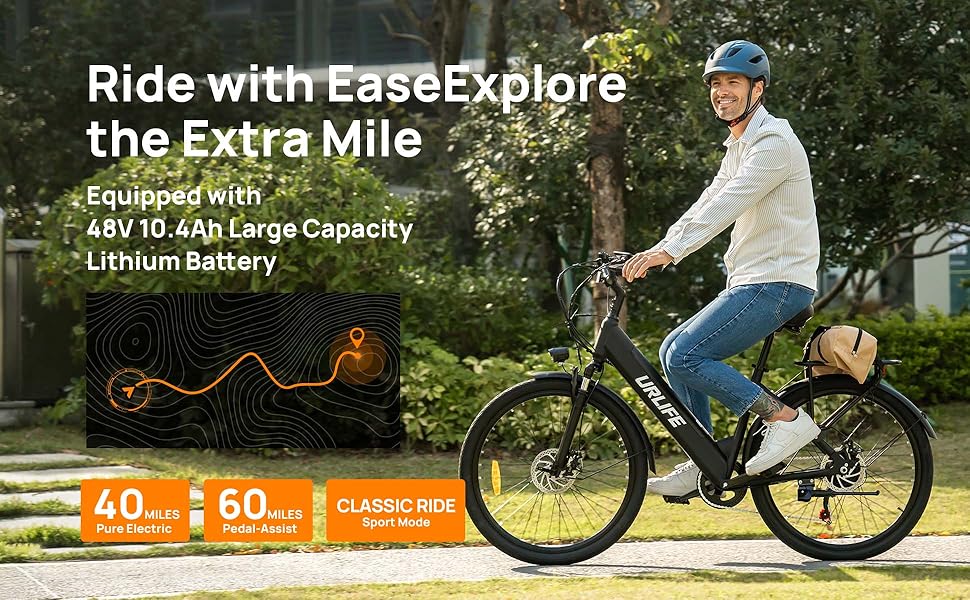 750W Peak Motor Ebike, 26" Electric Bike for Adults, 48V 10.4Ah, 60-Mile Max Range & Commuter E-Bike, Front Suspension & 7-Speed Ebikes