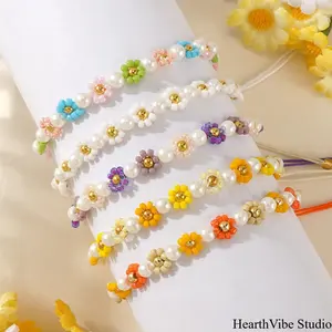Bohemian-Style "Little Chrysanthemum" Seed Bead Bracelet — Dopamine-Vibe Summer Jewelry — Exquisite Pearl Bracelet