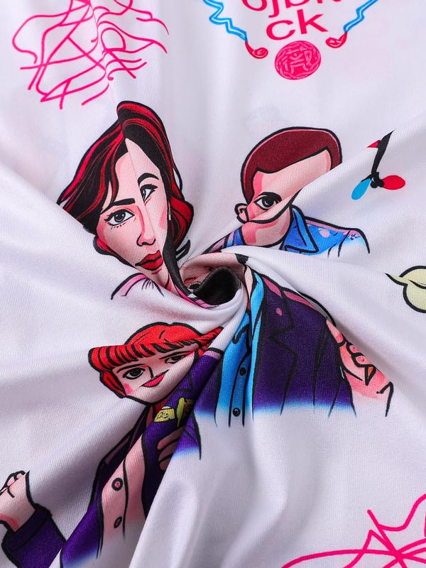 2-Piece 80s Retro Character Print Pajama Set Loungewear - Retro TV Series Themed Short-Sleeve Pants (Button-Up Collar + Elastic Waist) - Suitable for Adults at Home / TV Binge-Watching