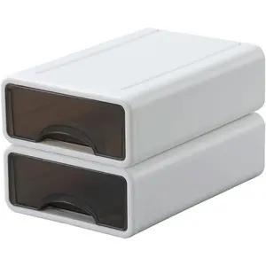 White Desktop Drawers, Stackable Office Storage Drawers for Desk, Craft Organizer and Storage Bins, 2 Small Storage Container with Plastic Drawers for Office Supplies Desk accessories