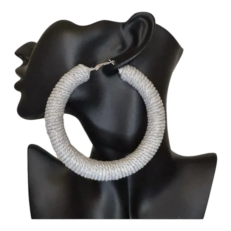 Grey Rope Hoop Earring - Simple Elegant Design with Grey Rope Texture for Everyday Wear & Special Occasions - Versatile & Chic Jewelry