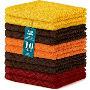 10 Pack  Cotton Dish Cloth, Luxurious Soft, 12 x 12 inch Ultra Absorbent, Machine Washable  Kitchen Towels, Rustic Colors (10 Pack)
