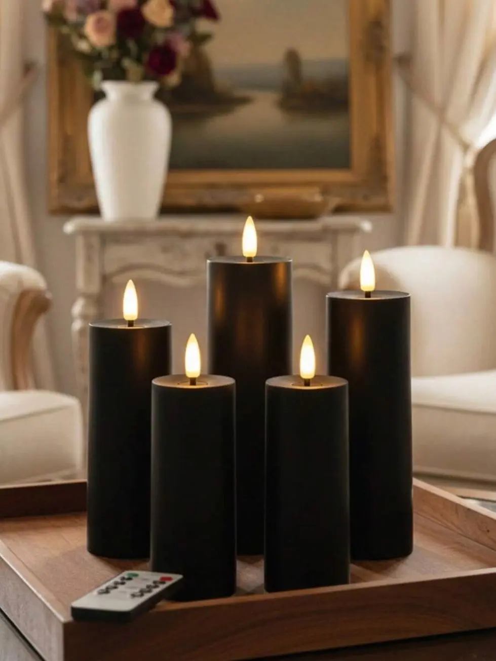 5pcs Flameless Candles, Battery Operated LED Electronic Candles With Remote Control And Timer Function, Suitable For Wedding, Birthday, Halloween, Christmas, Gothic Decor (Black)
