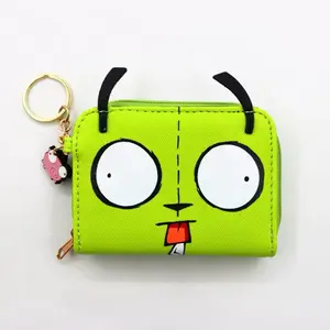 GIR Wallet - Invader Zim - Green and Purple - Keychain Ring Pig Piggy - Detailed Quality 3D Charactor - ID Holder Credit Cards Cash Coins Pouch