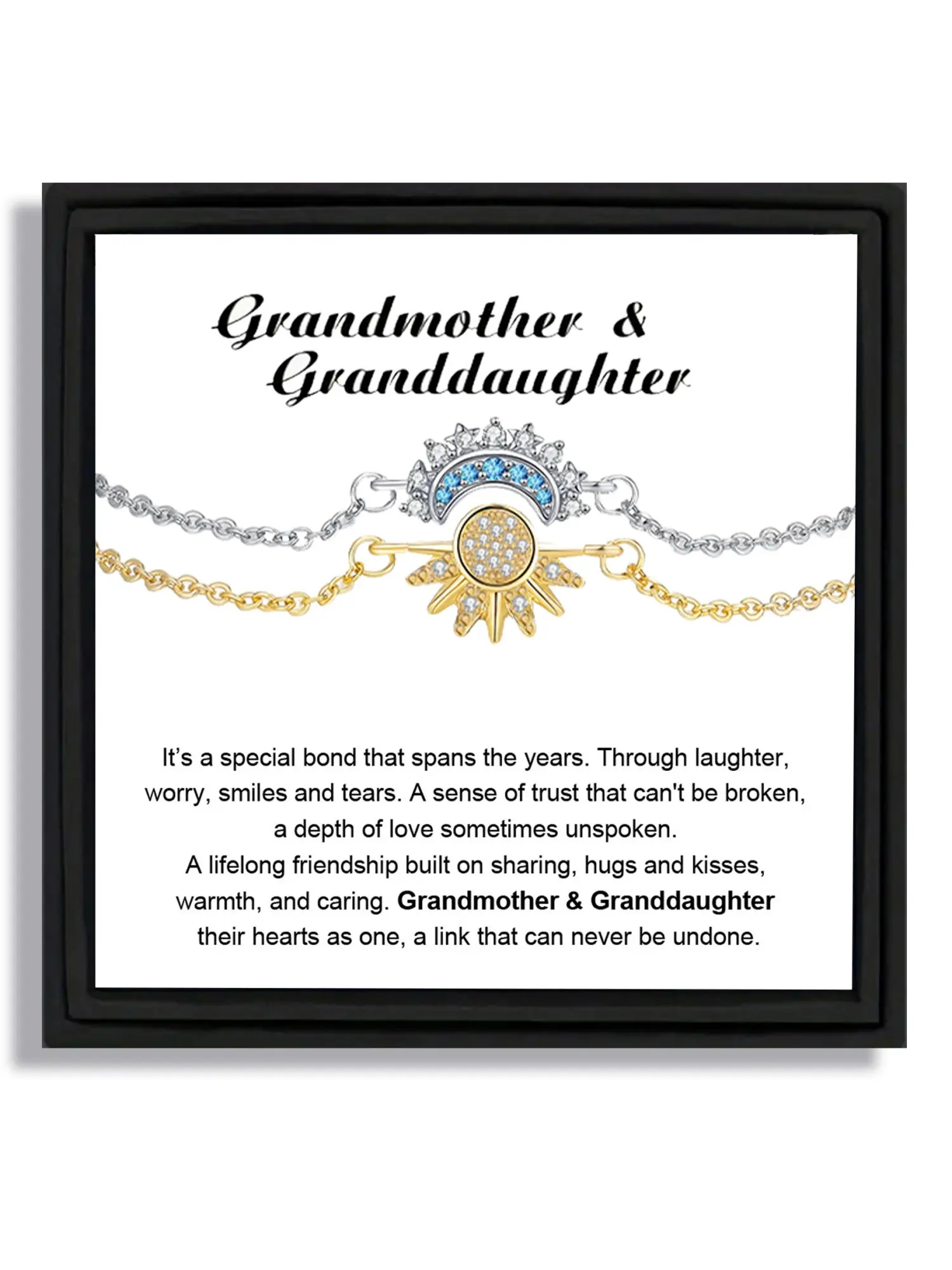 2-piece sun and moon bracelets grandmother and granddaughter holiday gift warm and loving style suitable for grandmother and granddaughter with blessing card and box