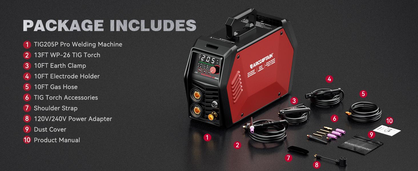 ARCCAPTAIN iControl TIG 205P Pro Welder With APP Control, 5 In 1 DC/Pulse/Lift/Spot TIG & Stick, Dual Voltage 120V/240V TIG Welding Machine With Large LED Display, 2T/4T, Smart Fan, Safety Protection
