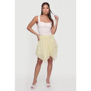 Smocked Waist Asymmetrical Mini Skirt
