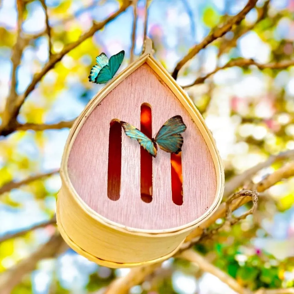 Touch of Eco 5067 Organic Wooden Hanging Butterfly House - Natural Habitat for Pollinators, Garden & Yard Decor, Eco-Friendly Outdoor Shelter for Butterflies, Perfect Gift!