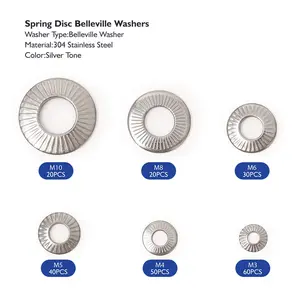 220PCS Metric M3 to M10 304 Stainless Steel Conical knurled Spring Washer Belleville Washer Assortment Kit
