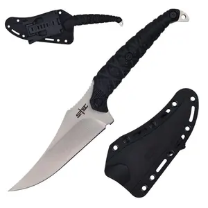 9.5" Full Tang Stainless Steel Silver Trailing Point Blade Hunting Knife w/ ABS Swivel Sheath