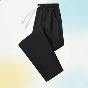 Black drawstring wide-leg sweatpants, relaxed fit casual athletic pants