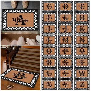 [Home Decorate Door Mat] Family First Name Initials Pattern Doormat in Black Brown and White Non-Slip Welcome Mat for Front Door Perfect for Home Entrance, Bedroom, Bathroom, Kitchen, Room Decor Suitable for Thanksgiving, Christmas Other Festivals