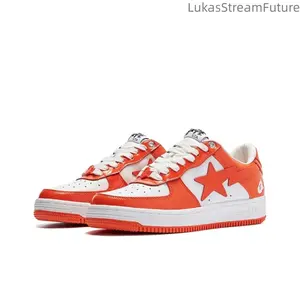Orange and white color, leather surface, fashionable trend, durable, low heel, slip-on shoes, men's style