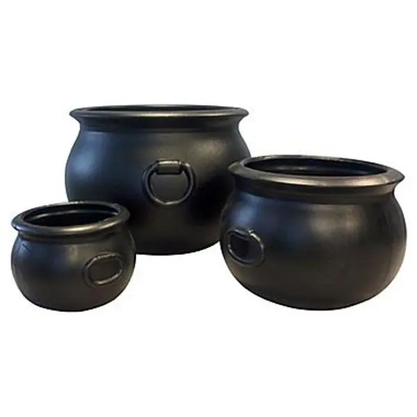 Union Products 55760SC Outdoor Round Cauldrons Set Pack - 16 in., 12 in., 8 in. Black Plastic Garden Pot Planter Multi-Pack
