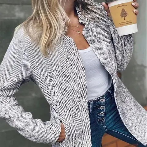【Black Friday】Women's Basic Solid Color Pocket Long Sleeve Open Front Fitted Coat, Casual Minimalist Classic Office Wear Style Longline Outerwear for Fall & Winter, Ladies Clothes for Daily Wear & Everyday Wear