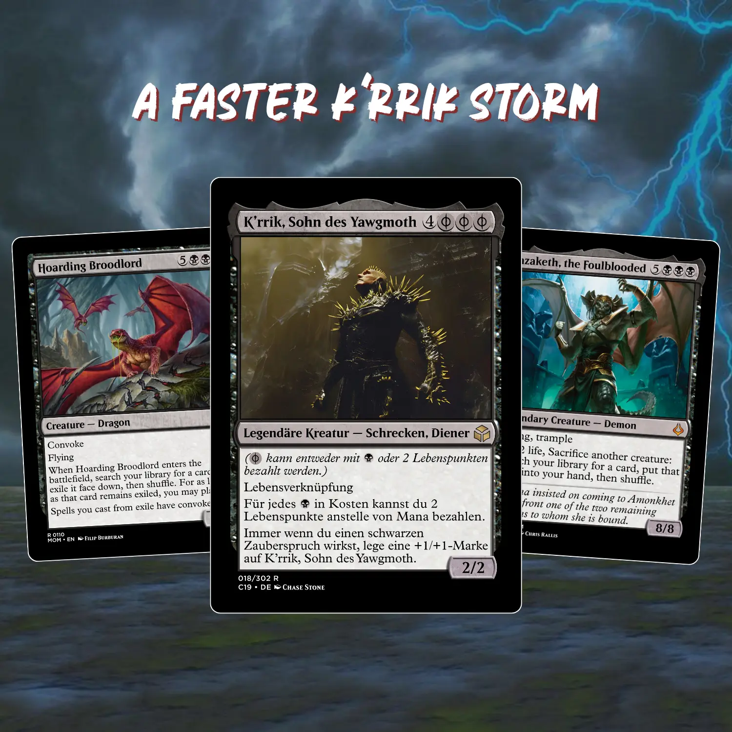 Proxy 100+ Card Commander Deck K'rrik Son of Yawgmoth Faster Storm Mono Black Storm Drain Life Payment Synergy Strategy Theme Ready to Play Magic Style Deck Perfect Gift for Collectors and Card Players