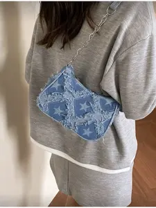 Women's Decorative Buckle Shoulder Bag with Stitching Chain Strap Casual Street Fashion Tramp Bag Small Medium Boho Style Crossbody and Wallet Set for Shopping Dating Work Valentine's Day Gift