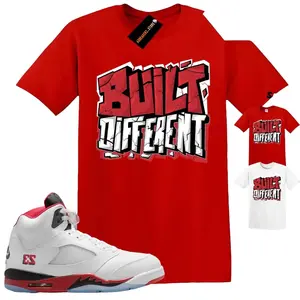 Shirt Match AJ 5 OG Fire Red 2025 Sneaker Matching Tee Built Different T-Shirt