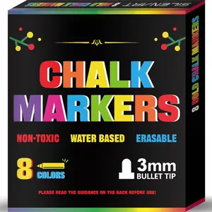 Liquid Chalk Markers - 8 Vibrant Colors - Chalkboard Markers for Blackboard Glass Window   Dry Erase Board  Calendar Board Whiteboard- Wet Erase Marker