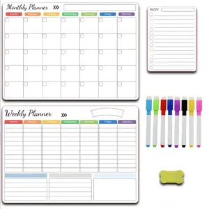 Magnetic Fridge Calendar Planner Set - Dry Erase Monthly Weekly Daily Whiteboard with Markers & Eraser, Reusable Refrigerator White Board for Home Office Organization