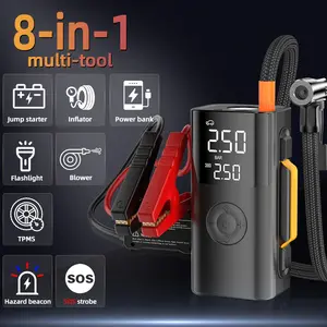 KUST 8-in-1 Car Jump Starter - 10000mAh Emergency Battery Booster, Air Compressor, LED Light, Phone Charger, SOS Car Accessories with Other Special Functions for Vehicles, Trucks, SUVs
