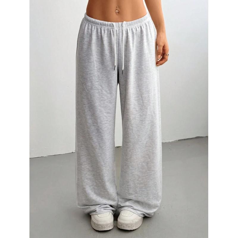 Women's Summer Simple Front Tie Loose Sweatpants, Casual Daily Wear Graduation,Back To School Outfits,Back To School Fabric Womenswear Bottom Drawstring Grey Leg Straight Basic Spring Minimalist Elastic original camo pants girl linen pants Trouser