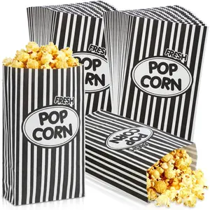 Paper Popcorn Bags Bulk 2 oz Large Individual Servings Flat Bottom Disposable Container Vintage for Movie Night Themed Summer Graduation Party Carnival Supplies 200 Pcs Black