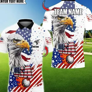 Customizable Golf Polo Shirt: Eagle US Flag Design, Personalized Team Name Jersey PI1