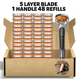 Unscented Men's Razor Set: 48-Blade Refill Kit & Non-Slip Handle - Safe & Smooth Shave for All Skin Types - Perfect Birthday Gift, Summer Vibes