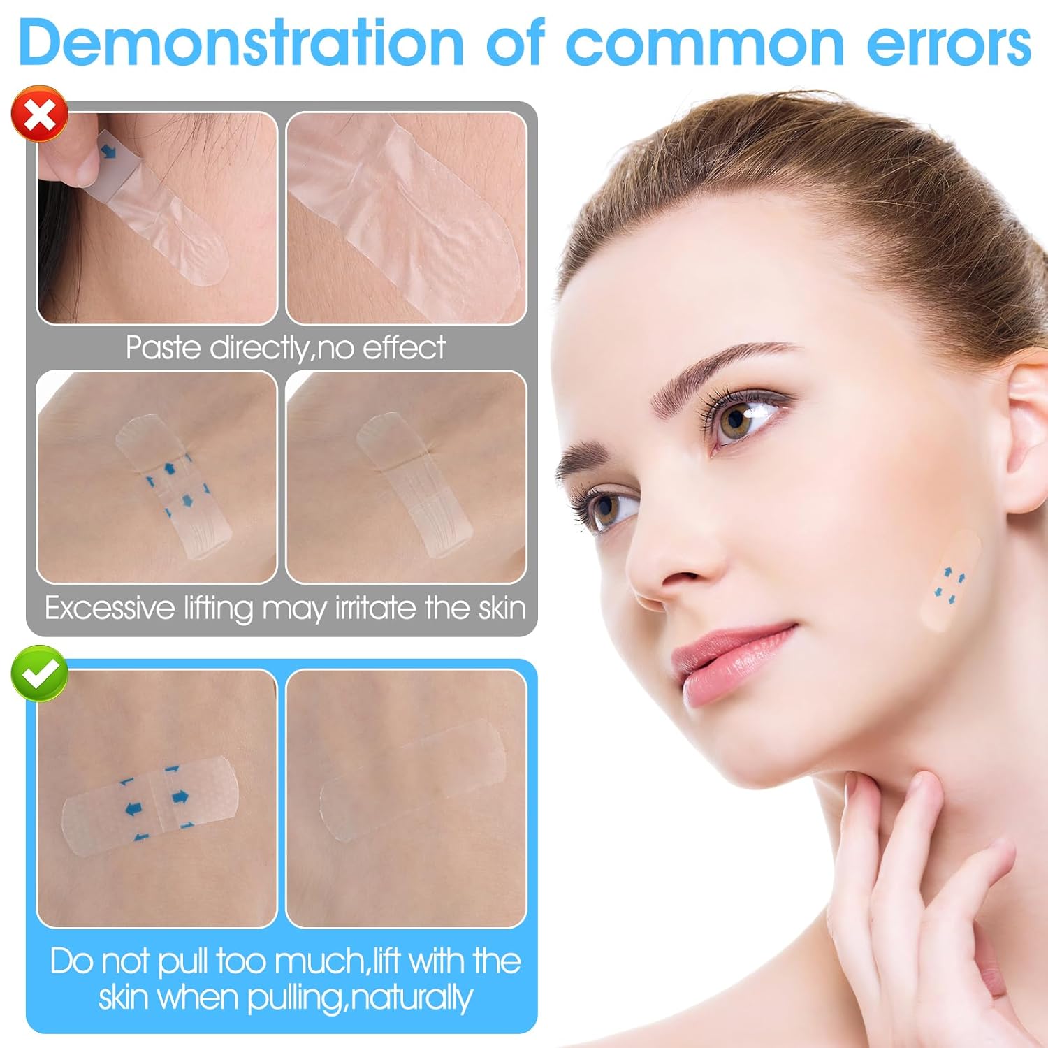 140Pc Invisible Skin Lifting Tape, Clear Neck Strips Instant Adhesive Tightening for Lifting Loose Sagging Skin, Jowls, Eyes Wrinkles, Waterproof Reusable