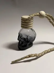 Skull Head Wood Car Diffuser for Essential Oils - Hanging Design with Rope for Aromatic Car Freshening
