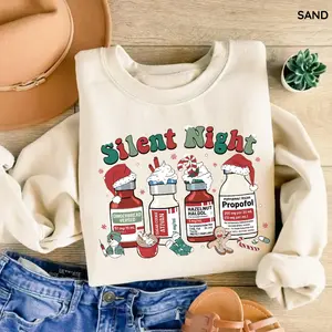 Silent Night Christmas Sweatshirt, Christmas Nurse Shirt, Medical Christmas Shirt, ICU Nurse Top, Holiday Sweatshirt