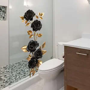 Luxurious Gold Rose Vine Decorative Wall Sticker, Wall Decal, Self-Adhesive Vintage Bathroom Decor, Home Decor, Valentine's Day Gift, Flat Sticker Type