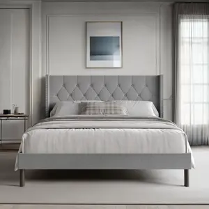 Favorer Cicero Tufted Upholstered Wingback Panel Bed, Box Spring Require, Comfortable and Stylish Design