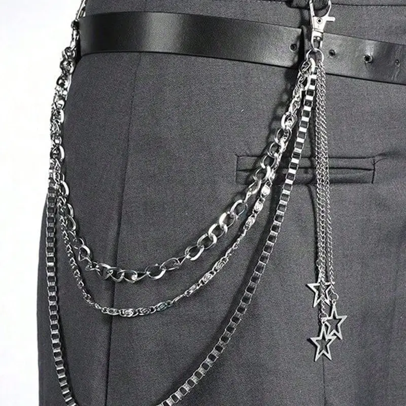 Punk Style Star Design Chain Belt, Punk Fashion Belt, Multifunctional Pants Chain for Men & Women, Adjustable Waist Belt for Birthday Gift, Star Decorated Belt