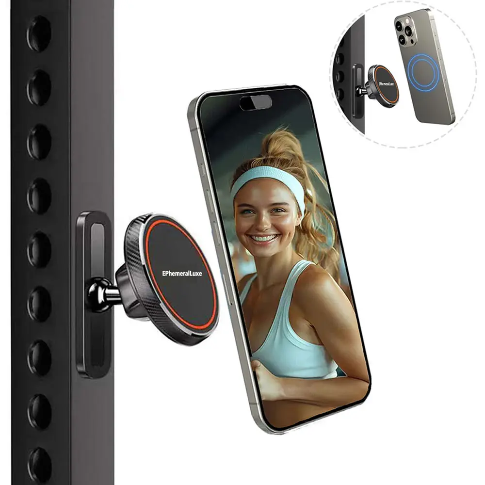 Magnetic Phone Holder for Gym, Minimalist Metal Stand with 360° Rotation, Fitness Accessories for Active Users, Mount, Mobile, Magnetic Mount, 360° Rotate, Sports, Smartphone, Cellphone, Adjustable, Fitness Enthusiasts, Silicone