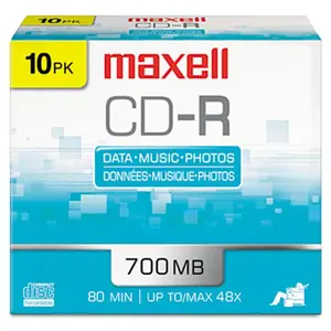 Maxell  CD-R Discs- 700MB/80min- 48x- w/Slim Jewel Cases- Silver- 10/Pack