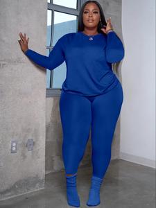 【plus size】two-piece set solid long sleeve tee & skinny pants two-piece set, fall outfits, casual round neck top & trousers for daily outdoor wear, women's downtown girl clothes, downtown girl clothes apple shape outfits