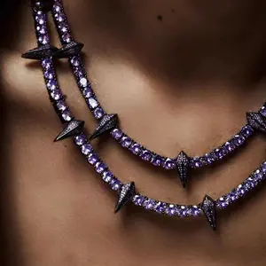 Hip-hop Rap Black Panther Necklace Niche Design 50 cm Black Purple Diamond Tennis Accessories Personalized Geometric Zinc Alloy Electroplated Cz Bling
