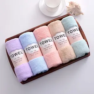 Joy Life 5-Pack Ultra-Soft Coral Fleece Towels for Children Contemporary Striped Bath & Face Towels Absorbent Oblong Spa Towels Light Beige
