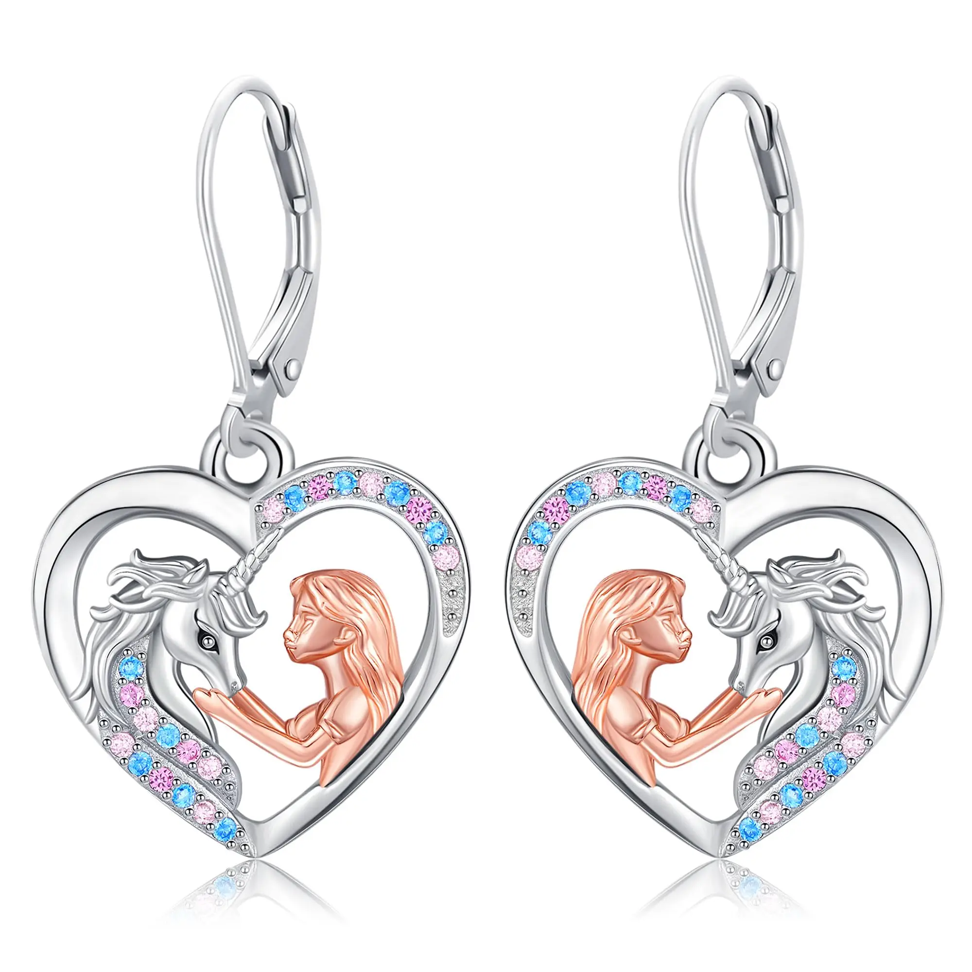DRINSPER 925 Sterling Silver Unicorn Heart Statement Earrings for Girls, Hypoallergenic CZ Studs, High Quality Cute Unique Fantasy Jewelry Earrings, High Quality Earrings, Cute Earrings