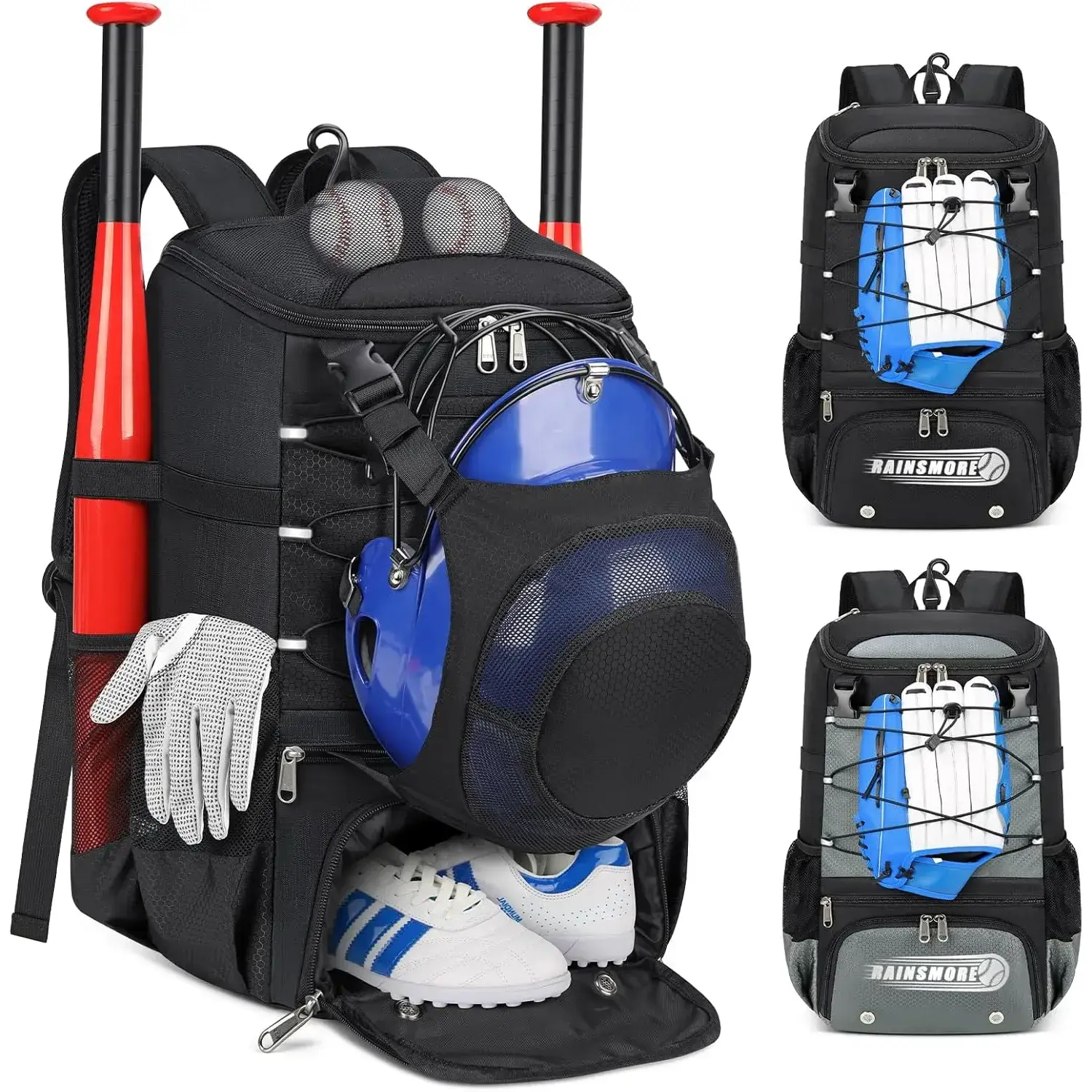 Youth-Teens Baseball Bat Backpack, 1.96 lbs Lightweight Waterproof Bag for Women (Birthday-Christmas Gift) with Shoe Compartment, External Helmet Holder, Fence Hook for T-Ball & Softball Gear, Sports Gear, Baseball Backpack, Comfortable, Organized