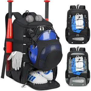 Baseball Bag for Youth & Adult Lightweight Softball Bat Bag with Shoe Compartment, External Helmet Holder and Fence Hook Waterproof Baseball Backpack Hold T-Ball, Bat and Softball Equipment