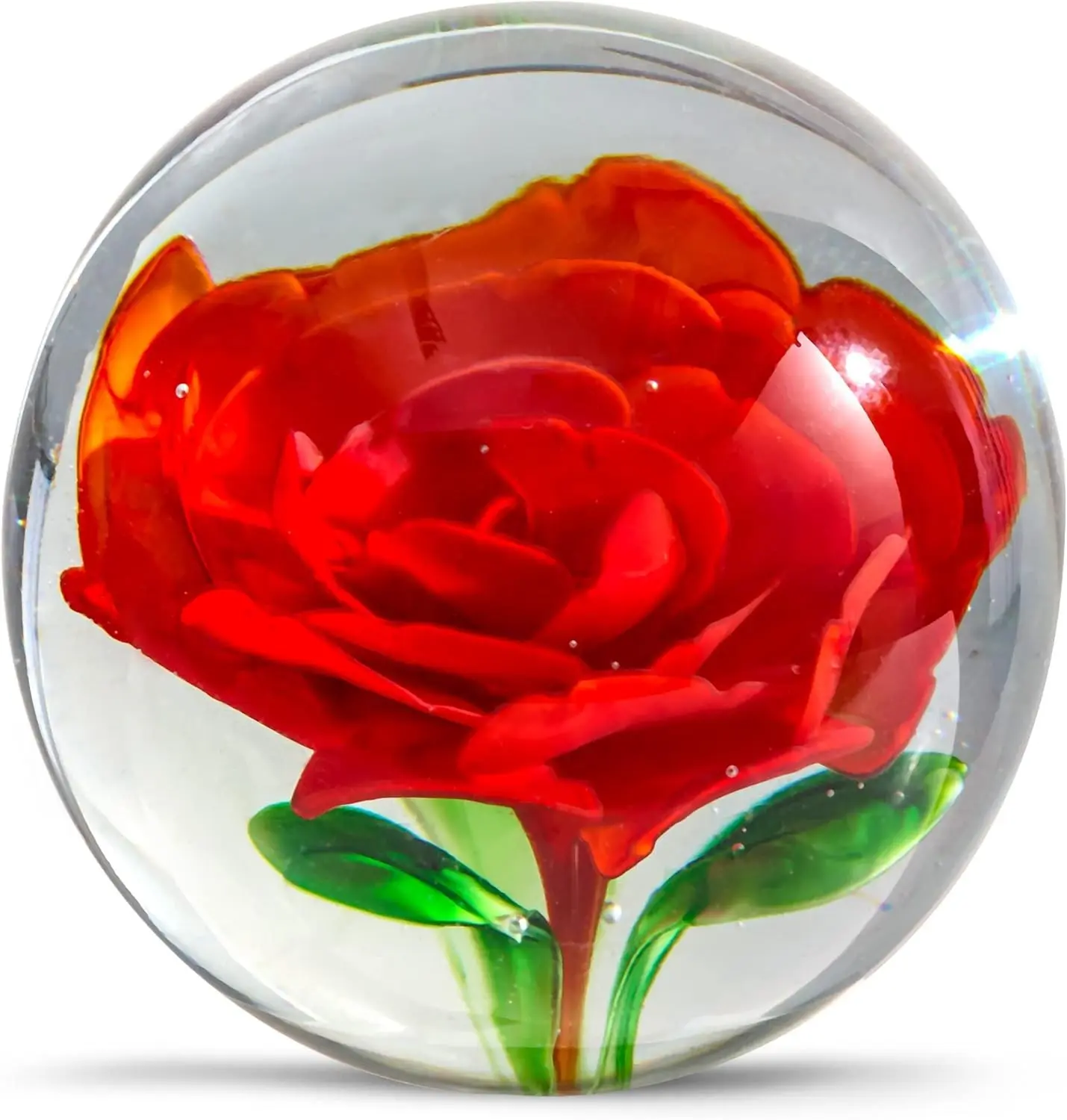 Hand Blown Glass Flower Paperweight Figurine for Office Desk.Give You A Gift from The Person You Love, The Garden Decoration.(Orange Flower)