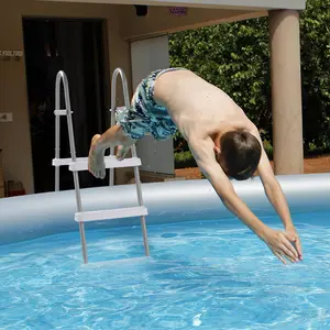 4-Step 52-Inch Above-Ground Pool Ladder — Featuring a Heavy-Duty, Rust-Resistant Iron-Gray Frame and Non-Slip White Steps for Safe and Stable Access to Your Backyard Above-Ground Pool.