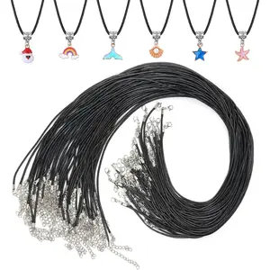 50Pcs Black Waxed Cotton Cord 24 Inch Necklace String Rope with Clasp Bulk for Charms Pendants Bracelets Jewelry Making Supplies and Beading Supplies