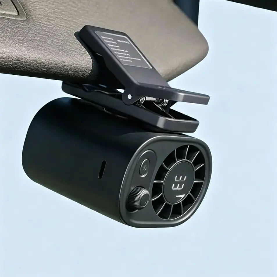 【Summer Survivals】Joytutus Compact Sun Visor Car Fan - Long-Lasting Battery, 360° Rotation, Full-Body Airflow, Multi-Function Clip-On Design with LED Display, Summerfinds, USB Powered Fan, Portable Mini Fan for Backseat, Kitchen & Camping Accessories Rech