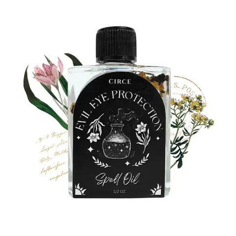 Circe Boutique Evil Eye Protection Spell Oil 1/2 oz | Rosemary Rue & Hyssop Spiritual Shielding Ritual Oil | Handcrafted Coconut Oil Anointing Blend | Patchouli Saffron Scent | Cruelty-Free Energy Cleansing Oil for Candles, Altar Work & Boundaries